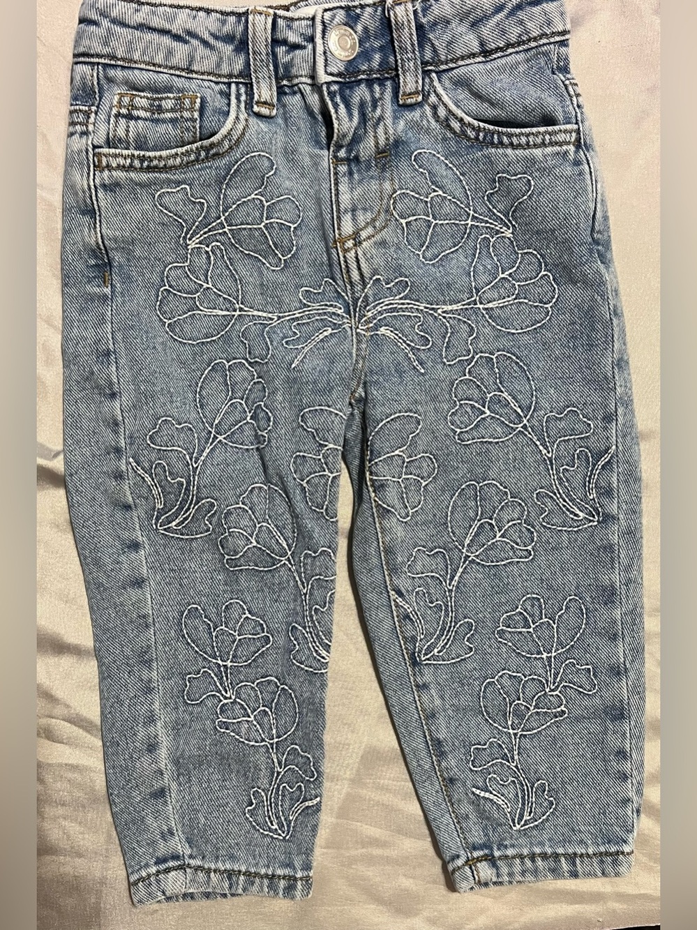 Denim Co Girls 18-24M Floral Embroidered Jeans Blue Denim Cottagecore